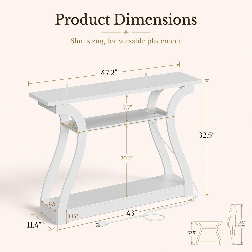 SUPER DEAL 47 in Wood Console Table with Charging Station, 3 Tier Narrow Entr...