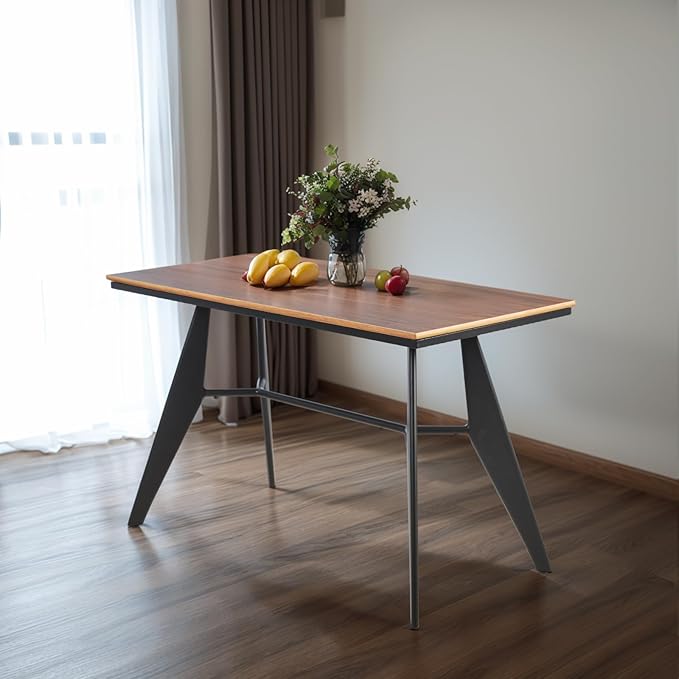 Modern Industrial Table with Heavy-Duty Steel Frame, 47.3" x 23.6" Rectangular Tabletop Walnut Oak Finish, Home Office Computer Desk, Workstation, Writing Desk, Minimalist for Small Spaces