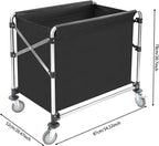 Commercial Laundry Cart with Wheels,Folding Laundry Hamper Cart,Heavy Duty Rolling Basket with Large Capacity,Sorter Trolley for Home Hotel Apartment (Black, 34.25 * 20.47 * 30.7in)