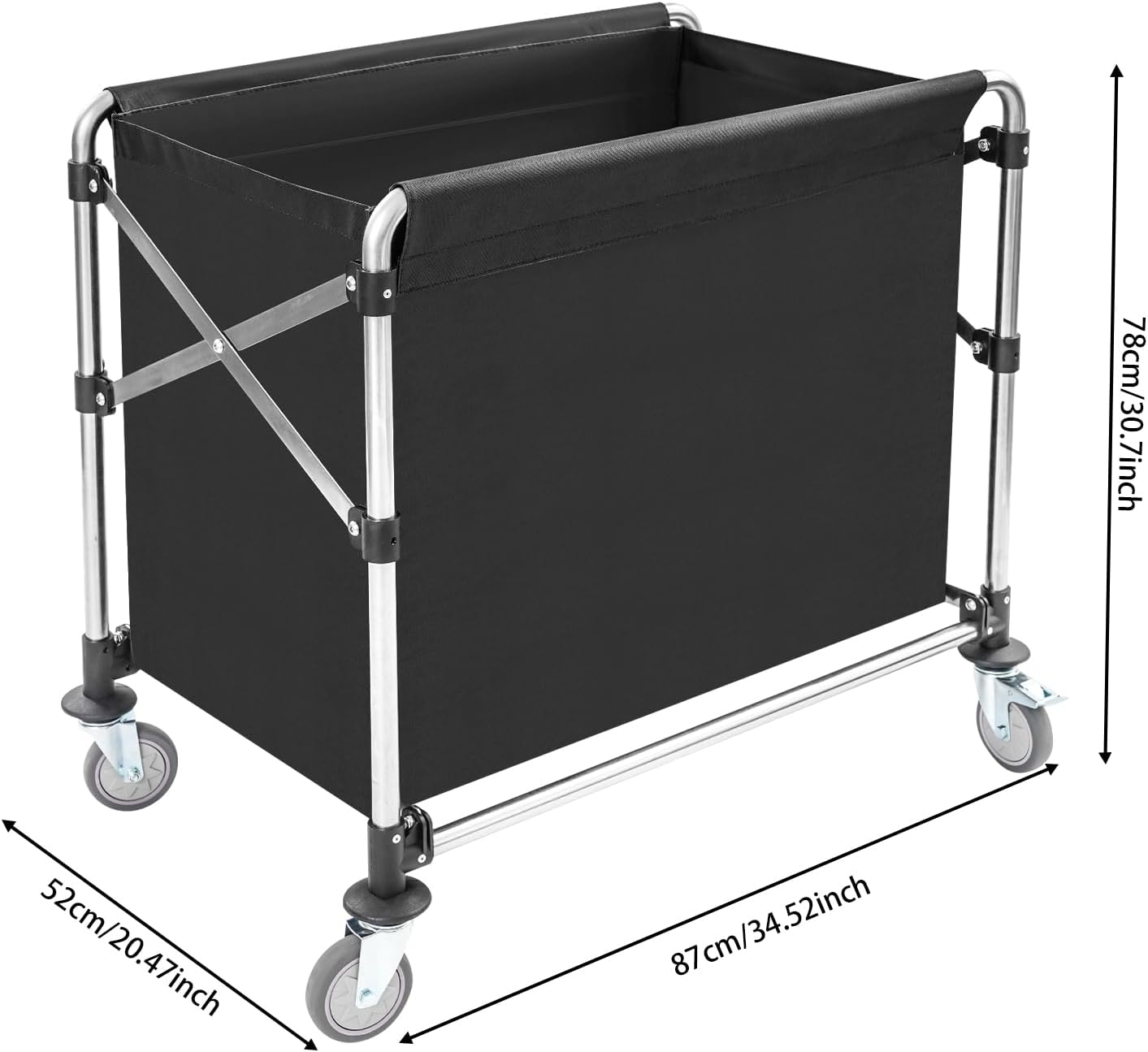 Commercial Laundry Cart with Wheels,Folding Laundry Hamper Cart,Heavy Duty Rolling Basket with Large Capacity,Sorter Trolley for Home Hotel Apartment (Black, 34.25 * 20.47 * 30.7in)