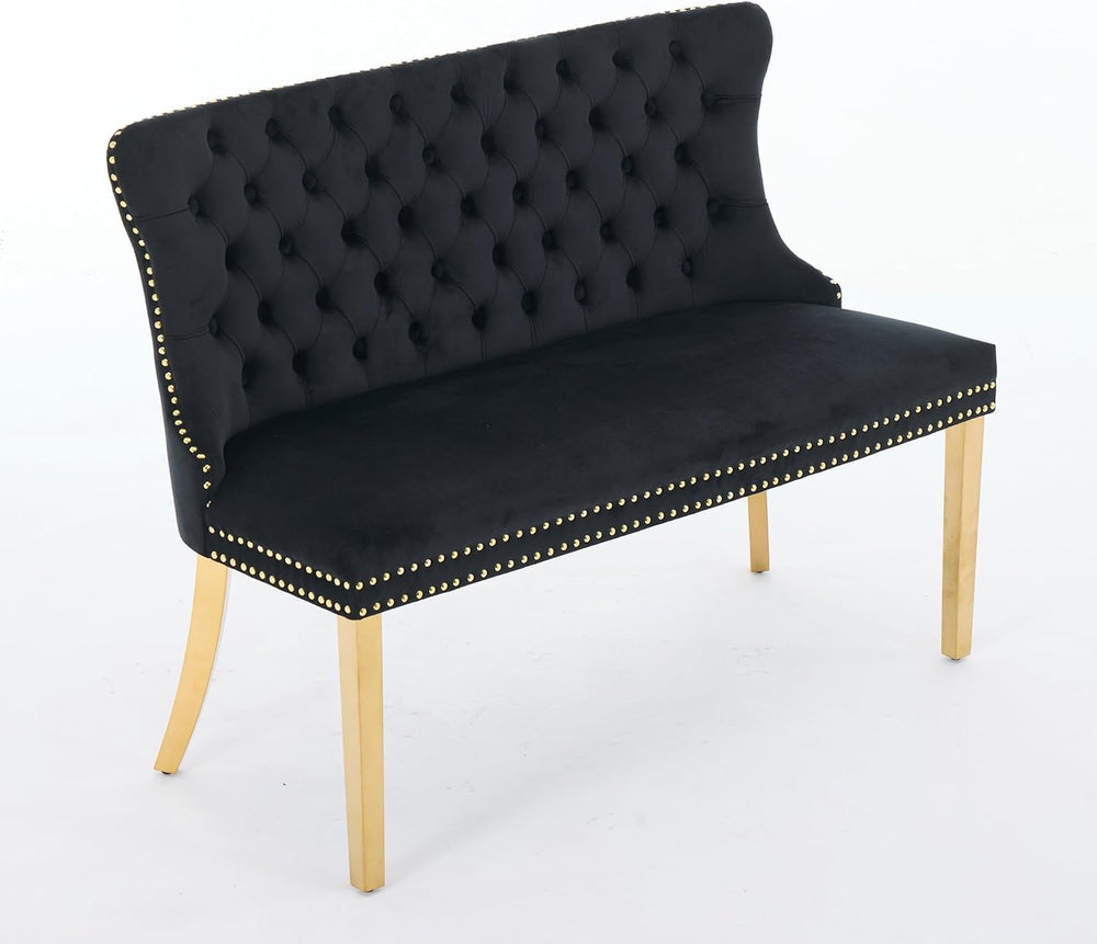 Velvet Double Dining Loveseat Bench with Wing Back, Tufted Upholstered 2-Seat...