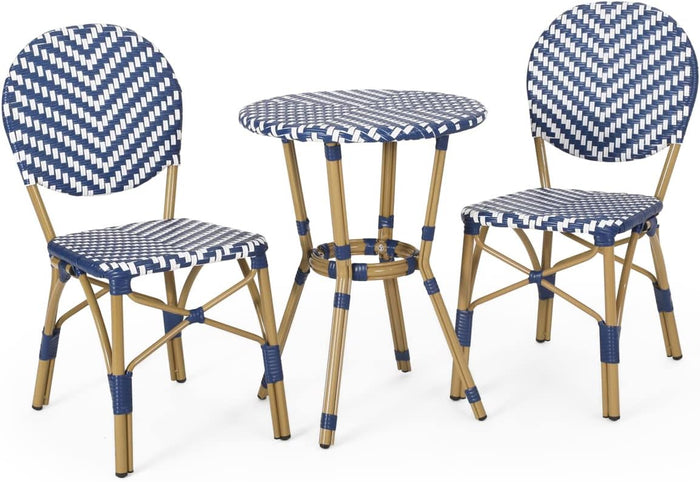 Christopher Knight Home Picardy Bistro Set, Navy Blue + White + Bamboo