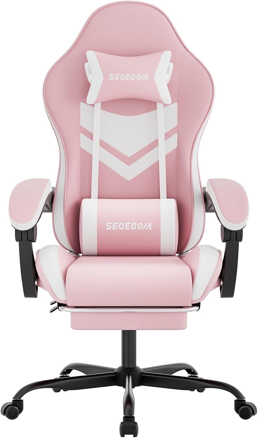 Gaming Chair with Footrest & Massage Lumbar Support, PU Leather Ergonomic...