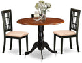East West Furniture DLNI3-BCH-C 3 Piece Kitchen Table Set for Small Spaces Contains a Round Dining Table with Dropleaf and 2 Linen Fabric Dining Room Chairs, 42x42 Inch, Black & Cherry