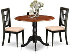 East West Furniture DLNI3-BCH-C 3 Piece Kitchen Table Set for Small Spaces Contains a Round Dining Table with Dropleaf and 2 Linen Fabric Dining Room Chairs, 42x42 Inch, Black & Cherry