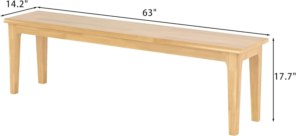 63" Solid Wood Dining Bench Entryway Bench Midcentury End of Bed Bench, ...