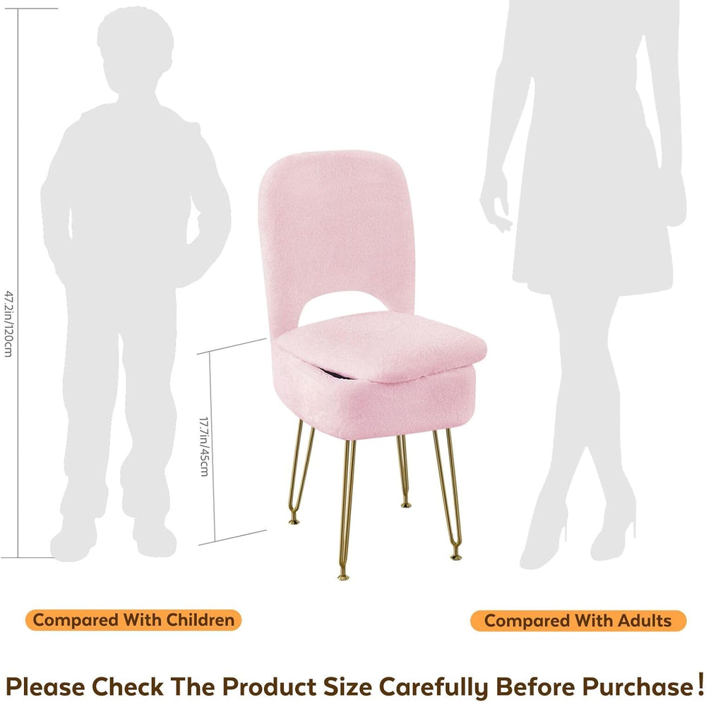 BRIAN & DANY Vanity Chair with Storage and Folding Back, Faux Fur Square ...