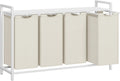 VASAGLE Laundry Hamper, Laundry Basket, Laundry Sorter with 4 Pull-Out and Removable Bags, Shelf, Metal Frame, 4 x 10.6 Gallons (40 L), 45.7 x 13 x 28.4 Inches, Cream White and Cloud White UBLH401W01