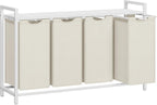 VASAGLE Laundry Hamper, Laundry Basket, Laundry Sorter with 4 Pull-Out and Removable Bags, Shelf, Metal Frame, 4 x 10.6 Gallons (40 L), 45.7 x 13 x 28.4 Inches, Cream White and Cloud White UBLH401W01