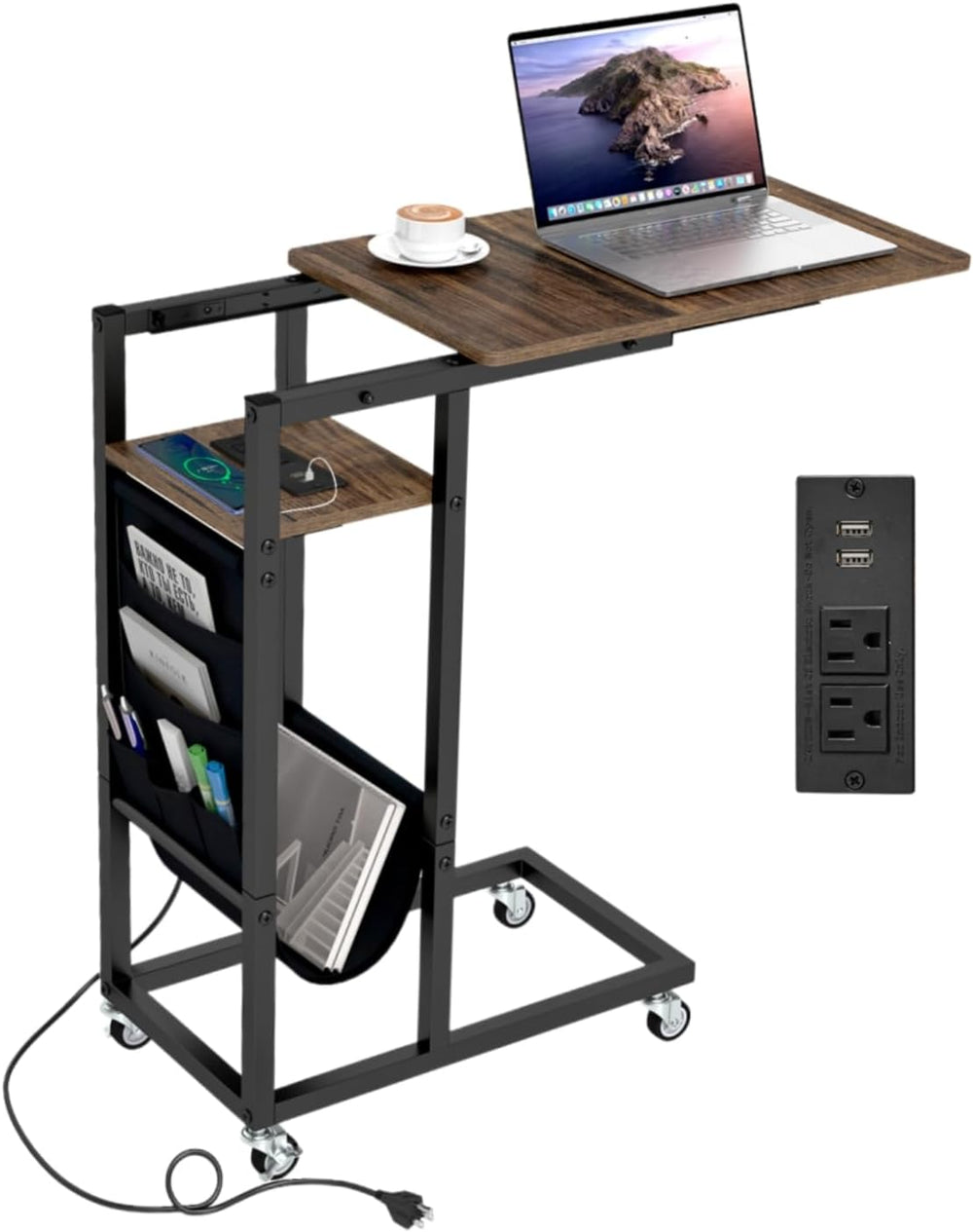 Giantex C Shaped End Table with Charging Station, 27’’H Slide Under Couch Sid...