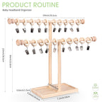 POVETIRE Headband Holder Stand Storage for Baby, 2 Tier Wooden Bow Organizer for Girls Hair Bows, Infant Hair Accessories Rack Display for Nursery Decor