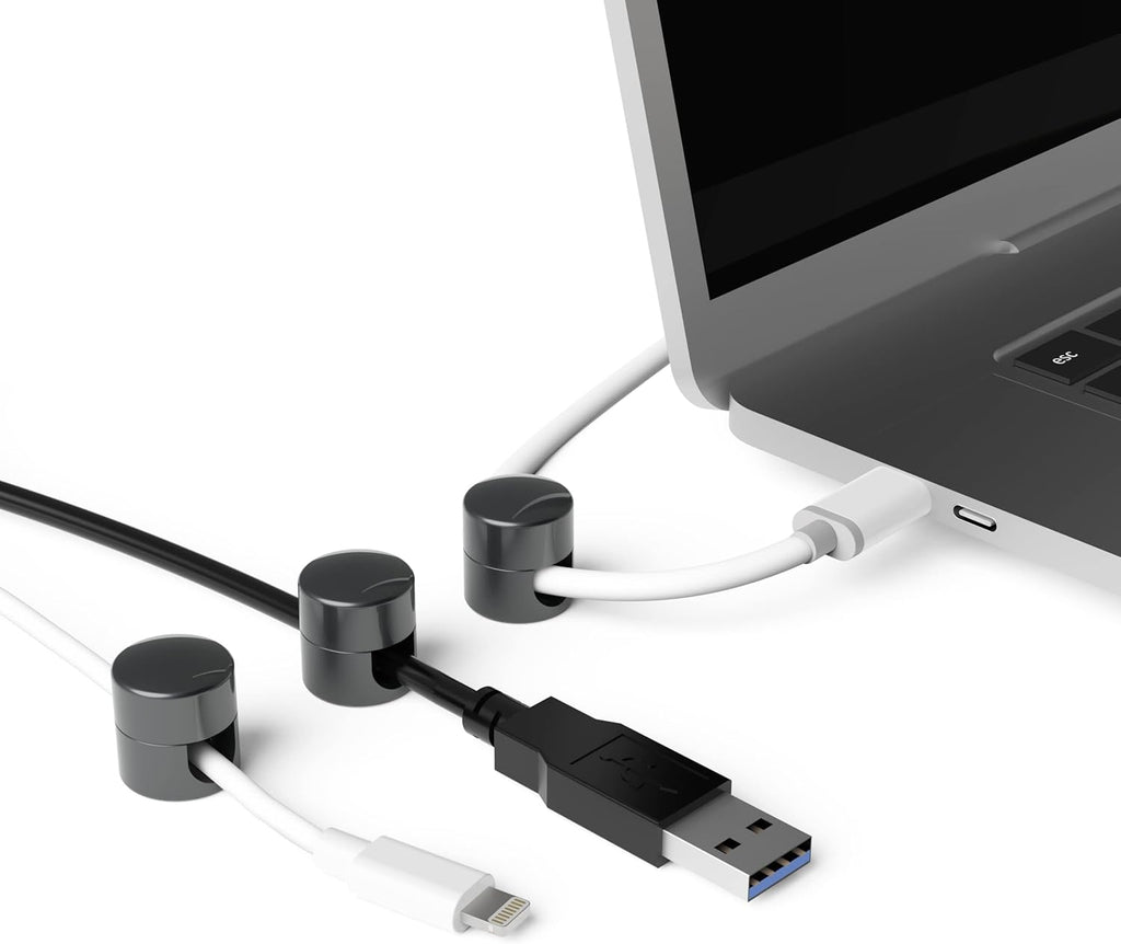 Cable Anchors for Desk Organization Gun Metal | Premium Aluminum Cord Organizers | Charger + Cable Management Clips for Home & Office | Stylish, Sturdy, & Functional | (3 Pack)