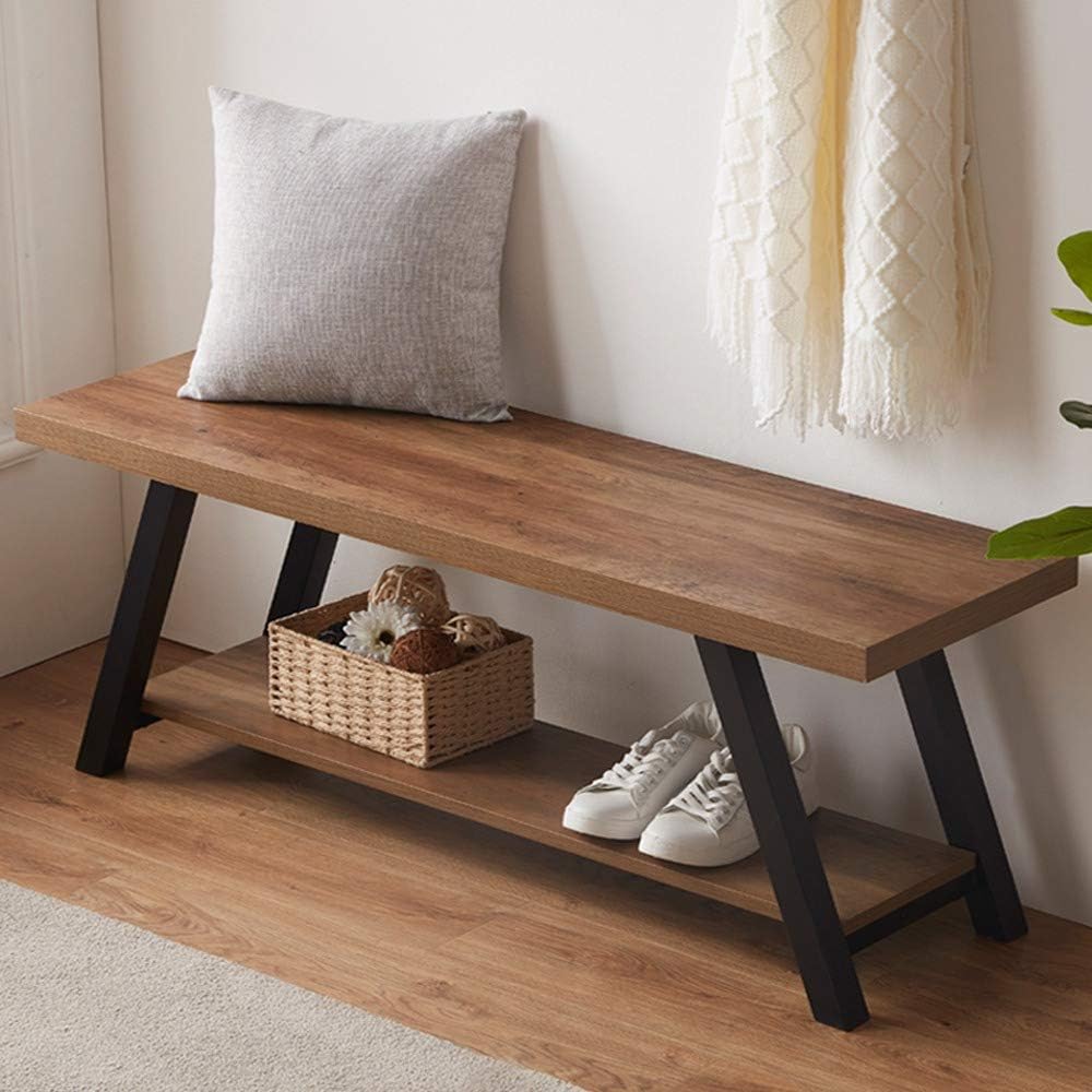 LVB Industrial Entryway Bench, Wood and Metal Storage Bench for Living Dining...