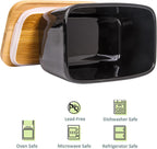 Butter Dish with Lid,Extra Large 650ml,Porcelain Keeper with Bamboo Lid Cover for 2 Sticks of Butter,Microwave Safe Easy Clean Butter Storage Container for Countertop Refrigerator (Black)