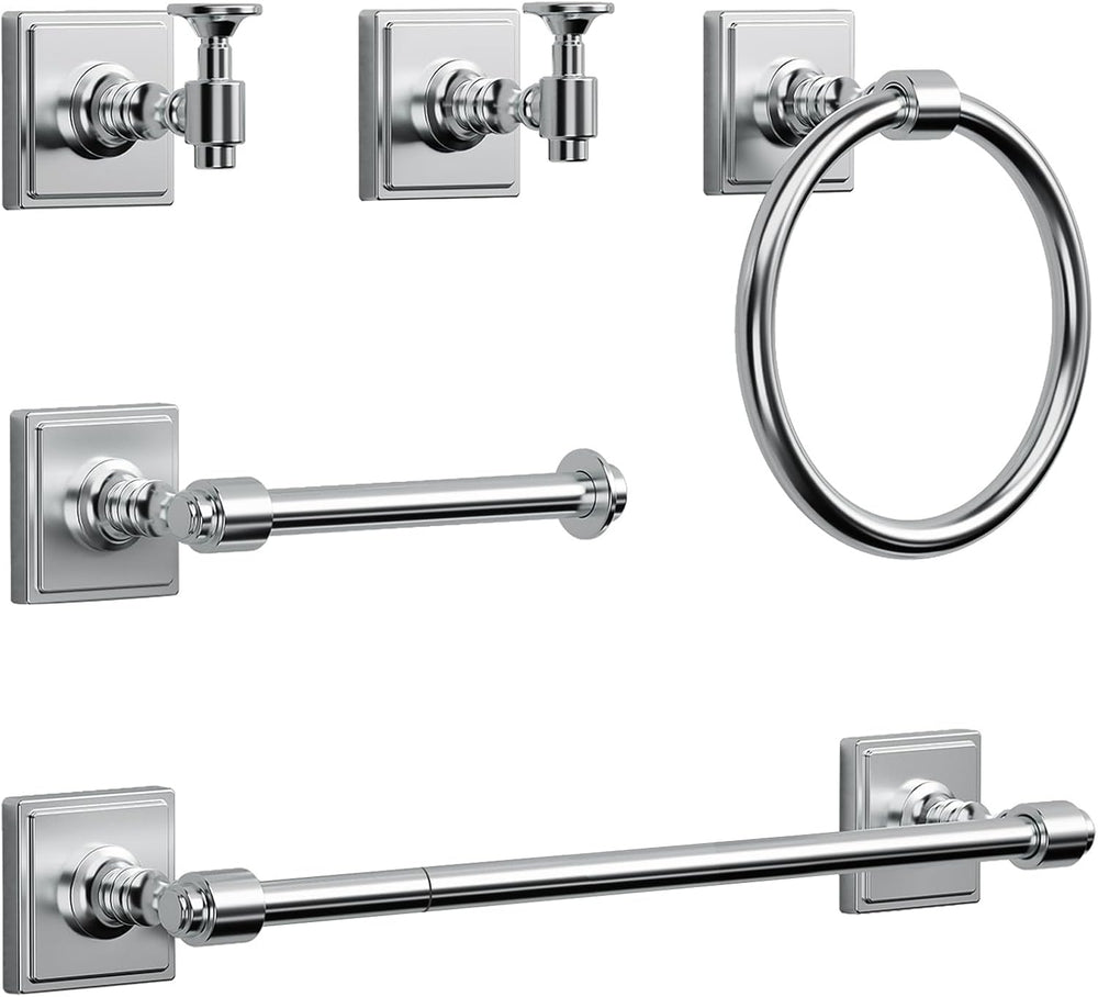 VEHCIL Polished Chrome Bathroom Towel Bar Set, 5 Piece Bathroom Hardware Acce...