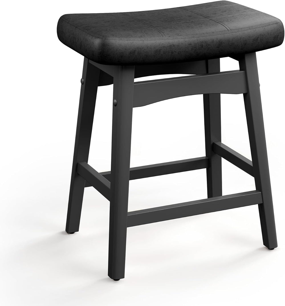 ALPHA HOME 24 Inch Bar Stools, Solid Wood Saddle Kitchen Stools, 1PC