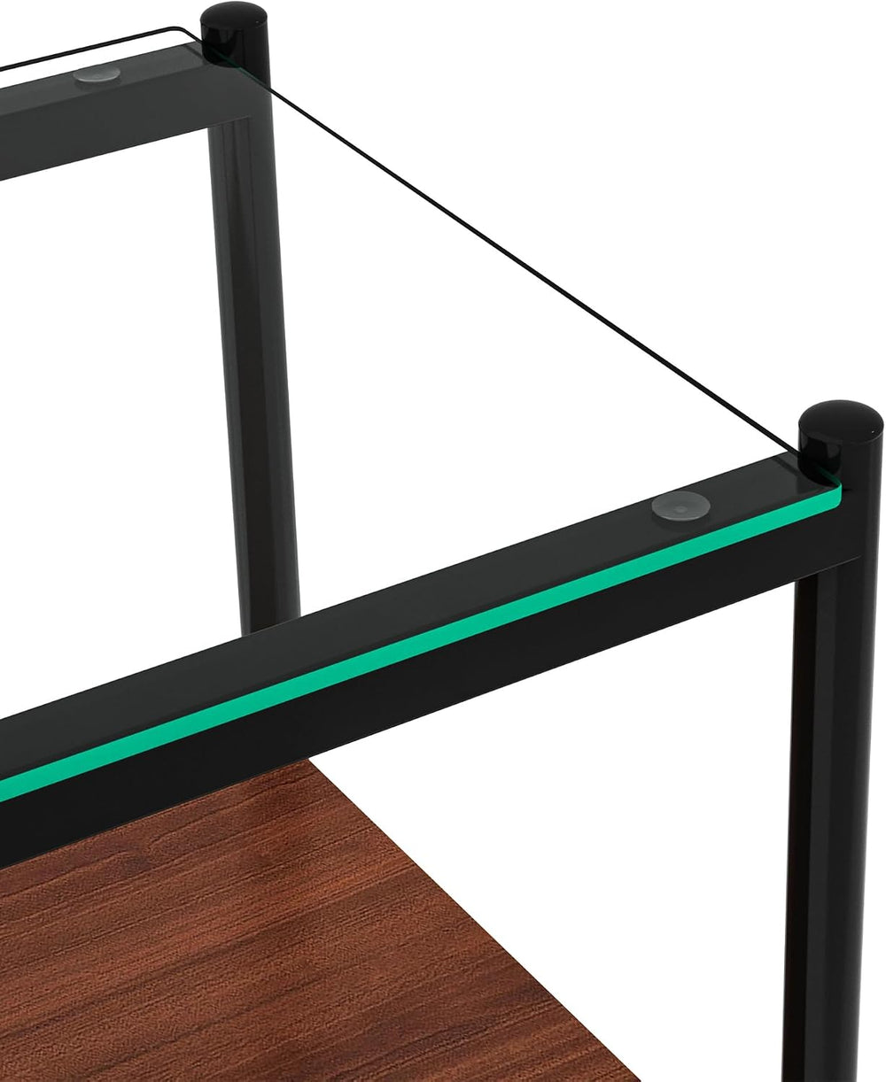 Ywin Rectangle End Table Set of 2, Tempered Glass Tabletop with Layer,Modern ...