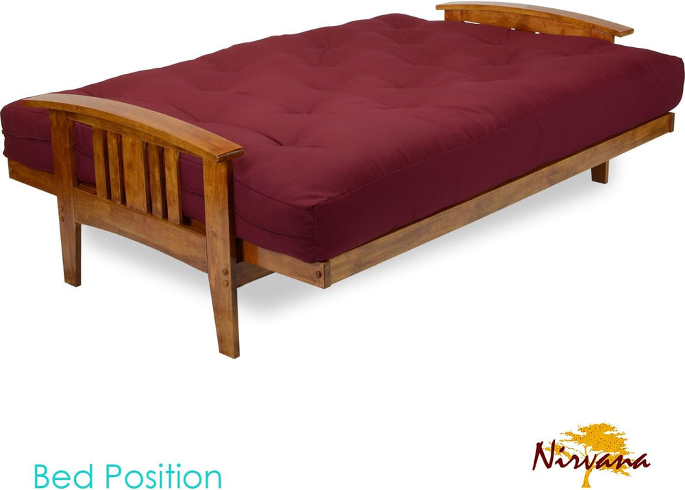 Westfield Futon Set - Queen Size, Frame, 8" Mattress, Twill Burgundy Cover