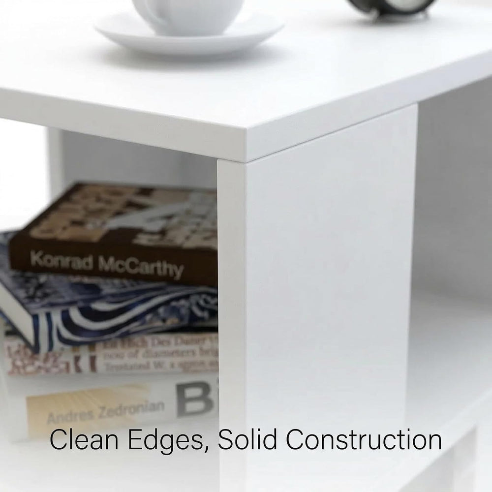 Small White Nightstand with Shelf, Modern Bedside Table, MDF Wood End Table f...