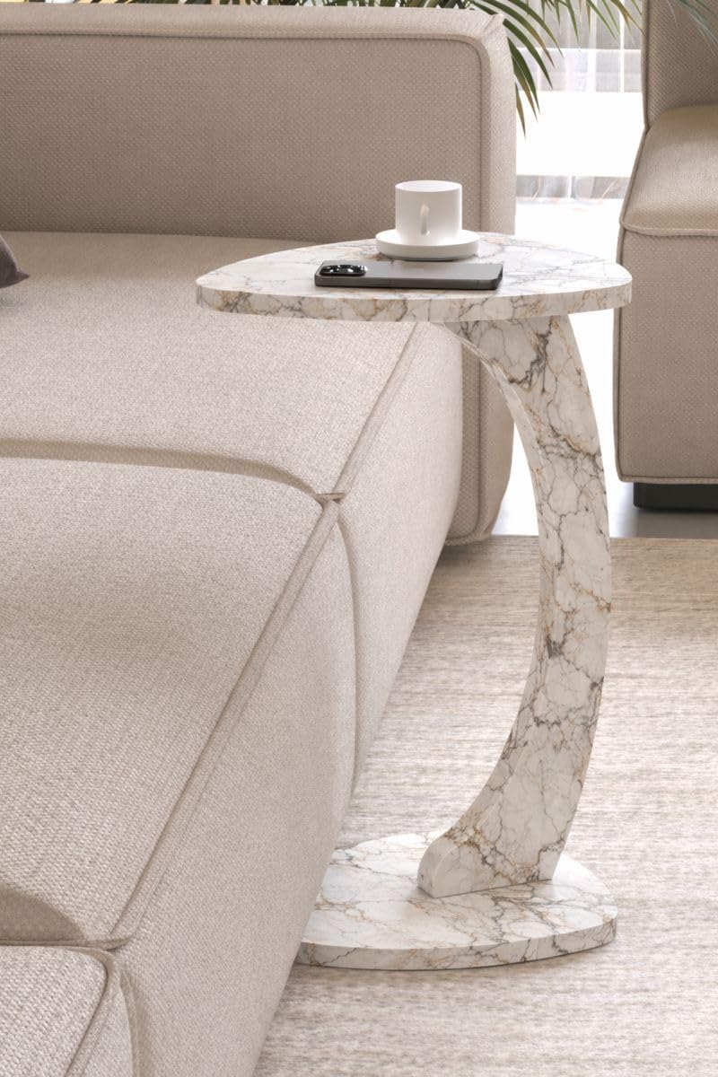 C Shaped Triangular Top Table for Couch Small Places, Space Saver Sheild Top ...