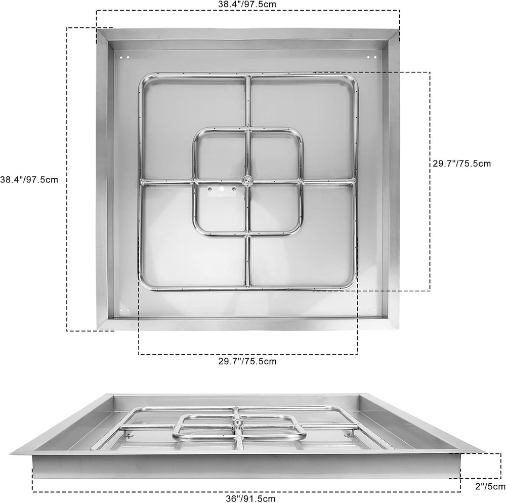 onlyfire 36" Square Fire Pit Flat Pan with Burner Ring, 435,000 BTU