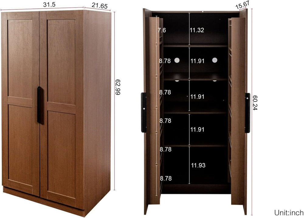 KEIKI 63" Tall Kitchen Pantry Storage Cabinet with Door-Side Rack & ...