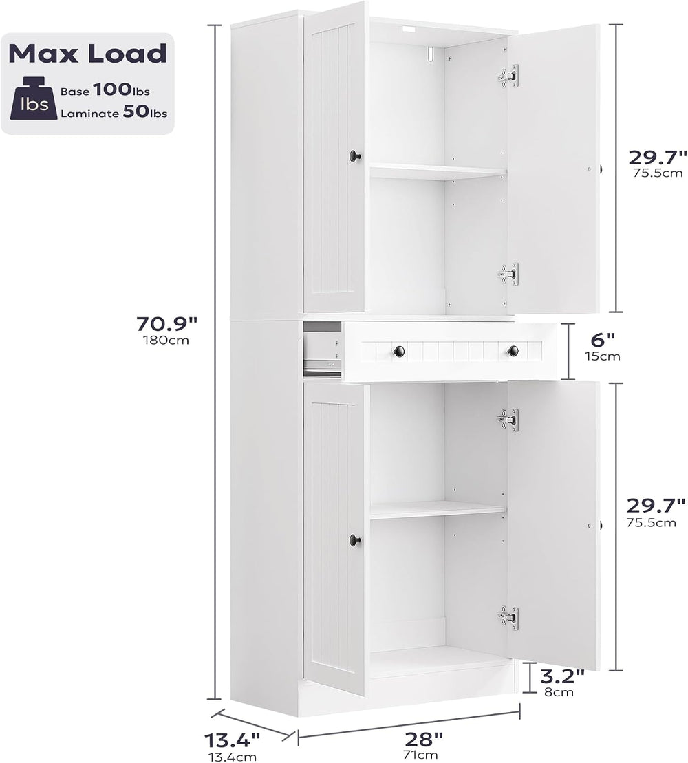 Furnify 71" Tall Kitchen Pantry Storage Cabinet with Doors & Drawer,...