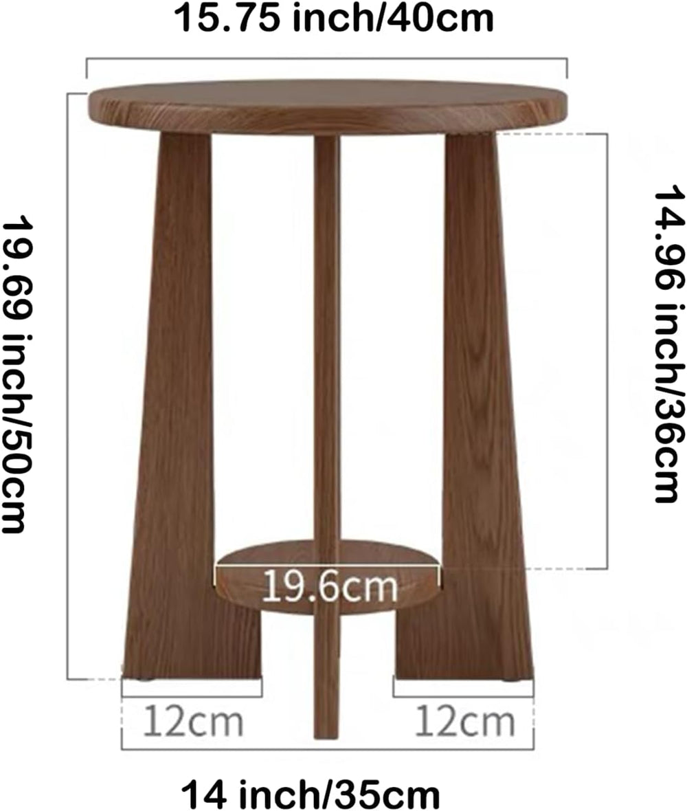 YUNMUAIR-Round Wood End Table with 2-Tier Storage,15.75" Dia Small Accen...