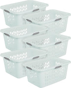 Sterilite Laundry Basket, Plastic Clothes Hamper, Large Rectangle Bin with Comfort Grip Handles and Reinforced Rim, 2 Bushel Capacity, Mint, 6 Pack