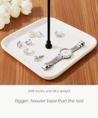 VROOMIUM Necklace Holder- Ceramic Base 1ft Height Jewelry Organizer Stand, Aesthetic Jewelry Hanger Display for Necklaces, Bracelets, Rings, Exhibidor de Collares-Minimalist White