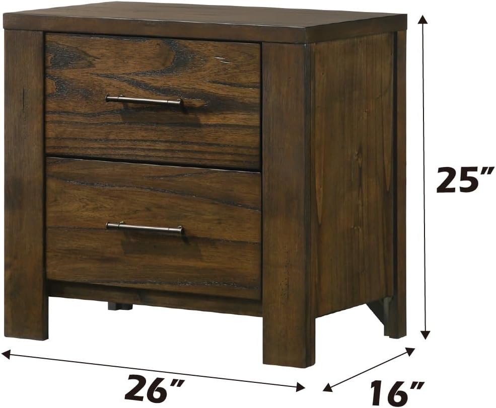 Oak Finish Nightstand 1pc Contemporary Two-Drawers Nightstand Bed Side Cabine...