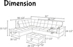 Modern Living Room Furniture Sets with Pillows, Modular Sectional Couches with Chaise Lounge, 4-Seaters L Shape Sofa with Storage Ottoman, for Living Room, Faux Leather, Brown