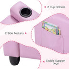 Costzon 2-Seater Kids Recliner, Double Toddler Sofa Chair w/2 Cup Holders & 2 Side Storage Pockets, PU Leather Kids Loveseat Couch w/Adjustable Backrest & Footrest for Girls & Boys 3+ Years Old
