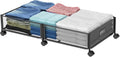 Under Bed Storage on Wheels, Upgraded 31.5 inch Large Rolling Under Bed Storage, Metal Foldable Underbed Drawers Organizer Tool-free Assembly Underbed Shoes Clothes Organize