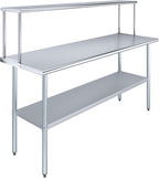 Stainless Steel Work Table with Wide Single Tier Overshelf | 24" x 72" Work Table + 12" Overshelf