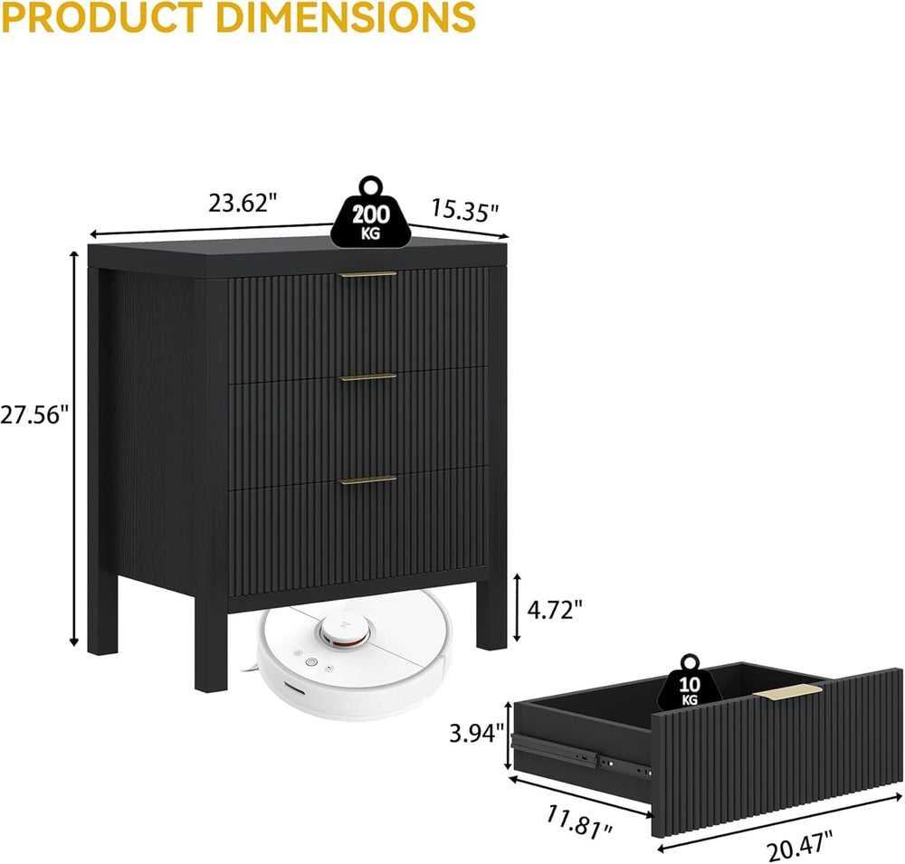 Fluted Nightstands Set of 2, Wooden Farmhouse Night Stands with 6 Drawer Beds...