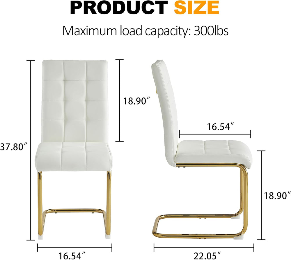 Modern Dining Chairs Set of 8, White PU Leather Chairs with Pull Ring Backres...