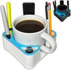 MugBrick Drink Holder for Couch, Bed, Car, Boat - Non-Spill Table and Desk Cup Holder, Tip Proof Spill Prevention Organizer, White + Blue Glow