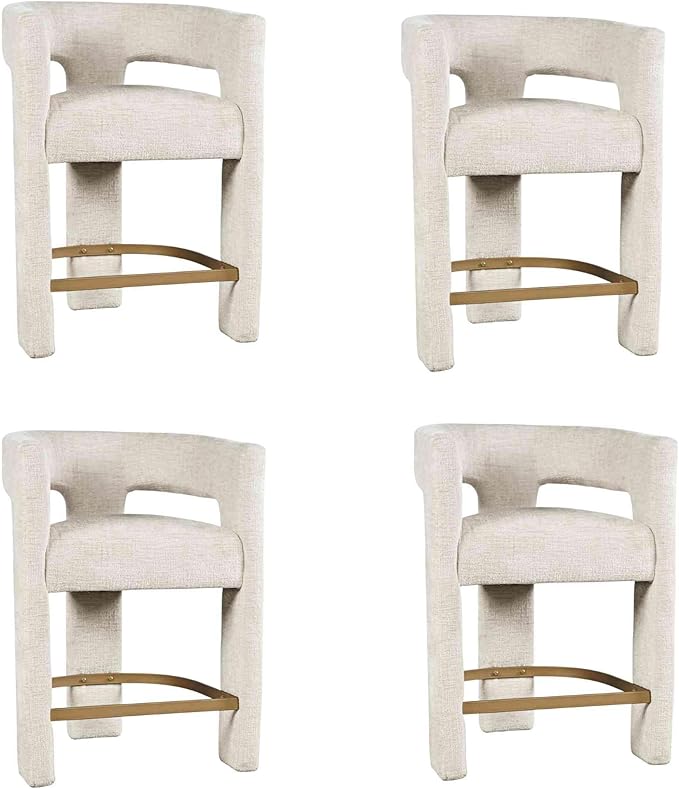 Jofran Upholstered Counter Stool with Arms – Versatile Barstools – Stylish Seating for Kitchen Dining Room or Home Bar, Natural, Set of 4