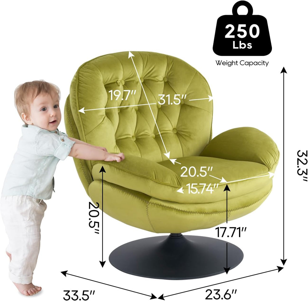 Velvet Swivel Accent Chair with Ottoman Set,Modern Tufted Armchair with Footr...