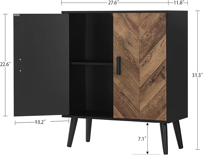 Storage Cabinet with Adjustable Shelf & Doors, Sideboard Buffet Cabinet with Storage, for Dining Room, Living Room, Entryway, Black