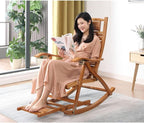 Wood Recliner Folding Chair with Footrest,Comfy Rocking Armchair with Upholstered,Comfy Glider Rocker(Blue)