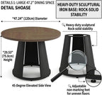 HIPIHOM 47.2” Round Dining Table Set for 4 Modern Wood Table with 4 Upholstered Leather Chairs, Metal Pedestal Base, Space-Saving Kitchen & Dining Furniture for Small Apartments and Compact Spaces