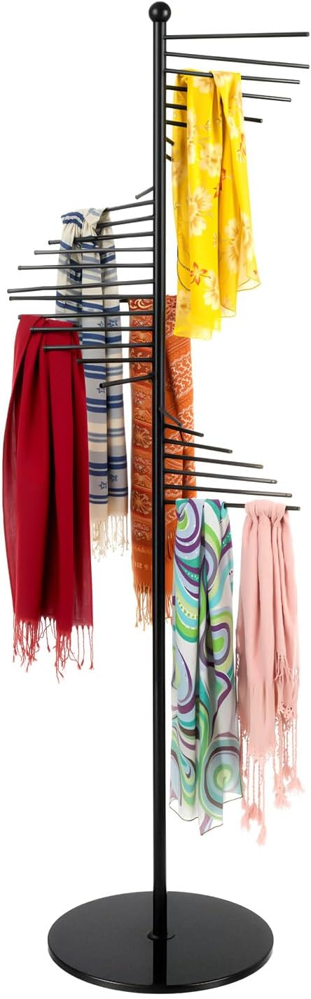 Scarf Organizer, 67" Freestanding Scarf Display Rack 30 Tiers Metal Spiral Scarf Holder Hijab Organizer Stand Belt Pants Hanger Space Saving Shelves for Clothing Store Home (Black)