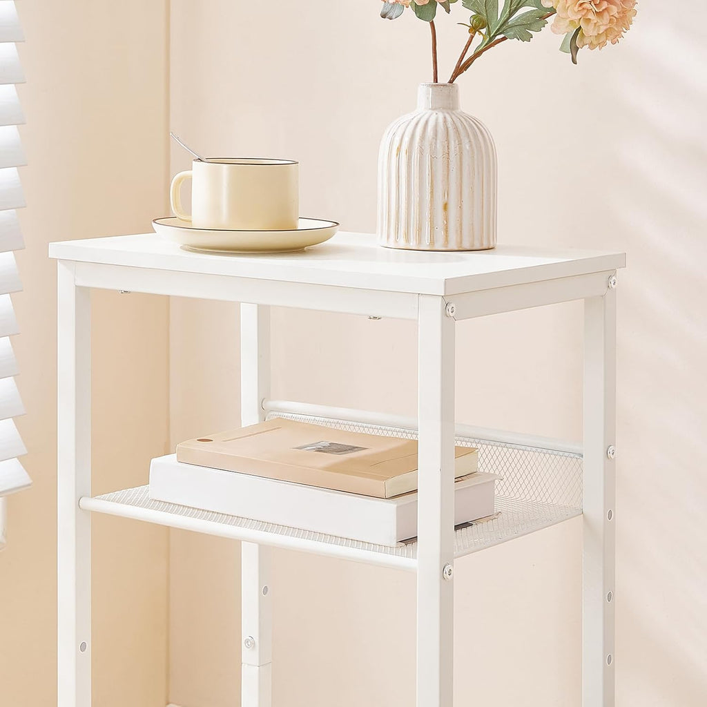 HOOBRO Tall Side Table, 3-Tier Telephone End Table with Adjustable Mesh Shelves, Small Entryway Table with Storage, Small Nightstand for Living Room, Bedroom, Hallway, Office, White WW01DH01G1