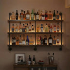 3-Tier Wall Mounted Wine Rack with LED & Bar Shelf | 47.2" Wine Bottles Display Shelf, Liquor Display & Storage, Floating Bar Shelves Wall Mounted, Kitchen, Home Bar & Dining