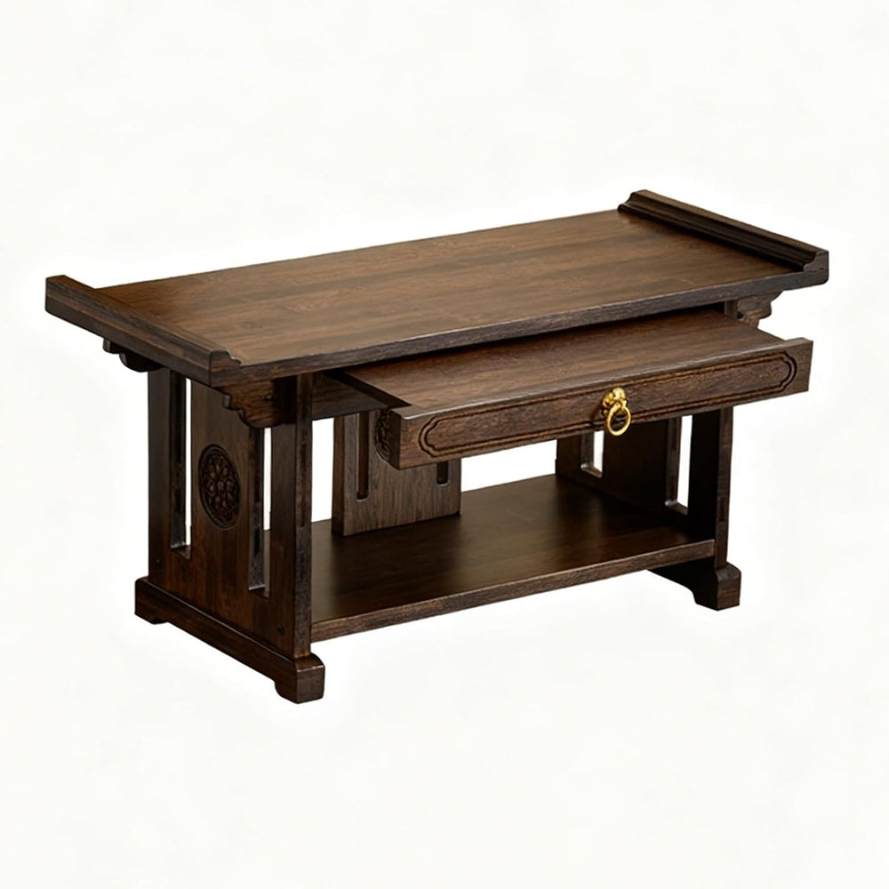 2-Tier Meditation Table, Personal Shrine Altar Cabinet with Retractable Pull ...
