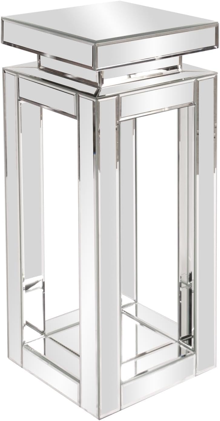 Howard Elliott Collection Small Silver Mirrored Pedestal Accent Table for Hom...