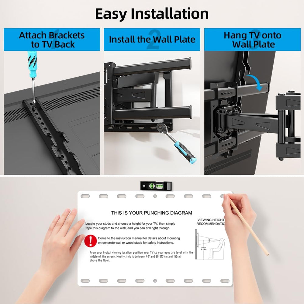 HOME VISION Full Motion TV Mount with Soundbar Bracket, 32-85" TVs, 132 ...
