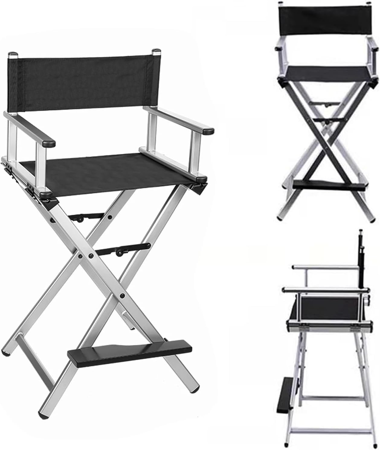 2Pcs Makeup Artist Chair, Tall Directors Foldable W/Aluminum Frame and Footrest, Makeupfor Makeup Artist,(Orange)